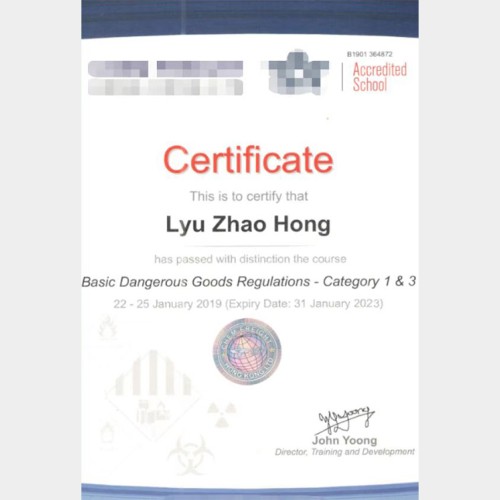 Hong Kong DG Operation Certificate